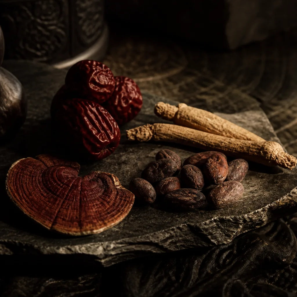 Reishi, jujube, ashwagandha and cacao