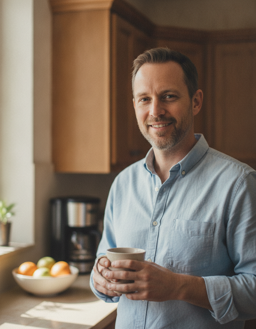 Marcus with his morning coffee