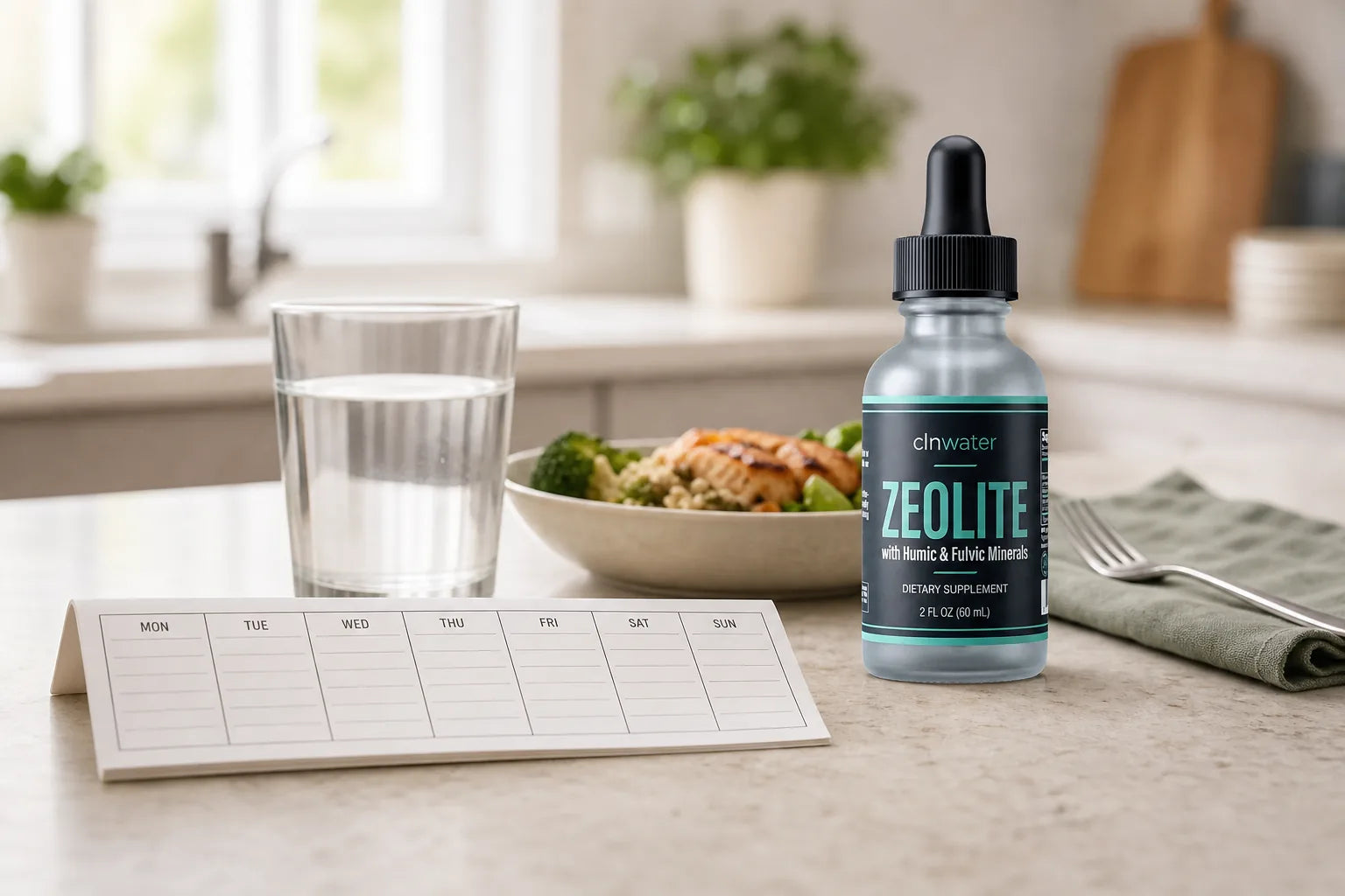 A seven-day Trace routine beside a normal meal