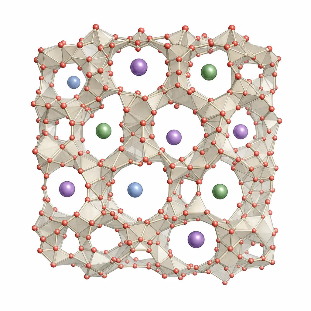 Microscopic clinoptilolite zeolite cage structure that traps cations
