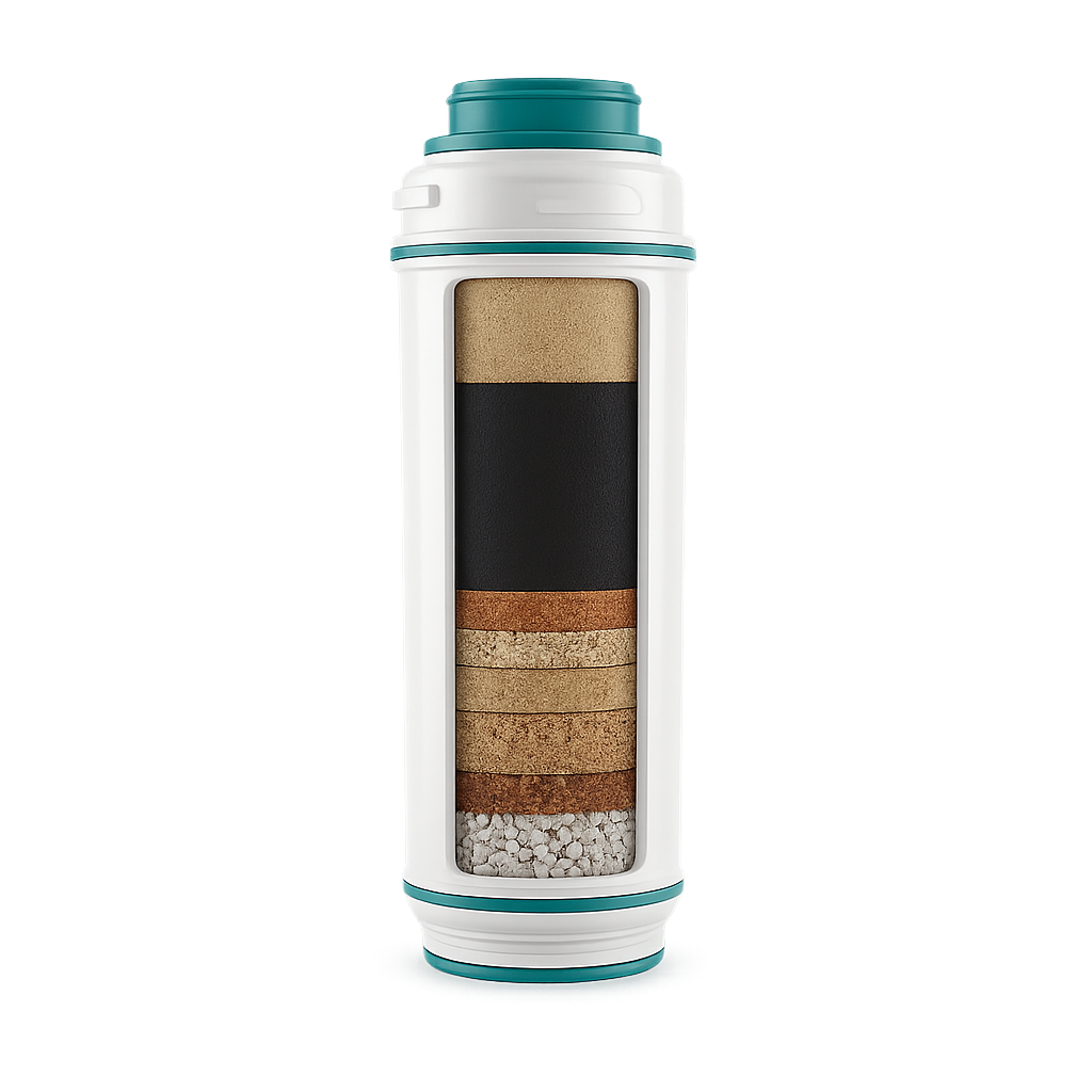 drinking filter cutaway showing its four filtration stages