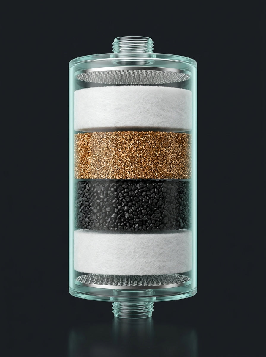 Six-stage clnwater shower filter cross-section