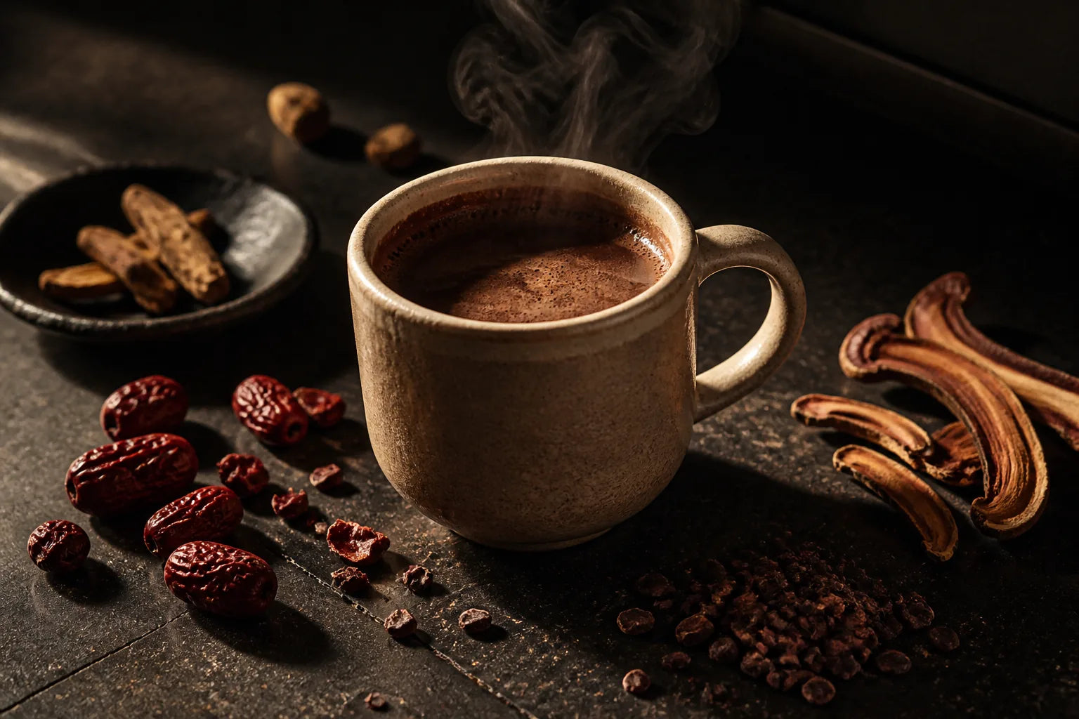 Warm cocoa with jujube, reishi and cacao