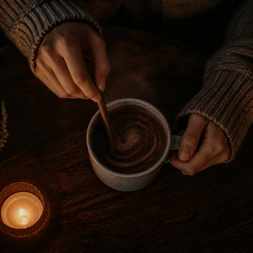 Stirring Mellow into a warm mug
