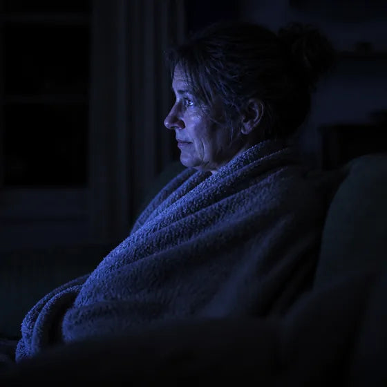 Denise awake on the sofa at three in the morning