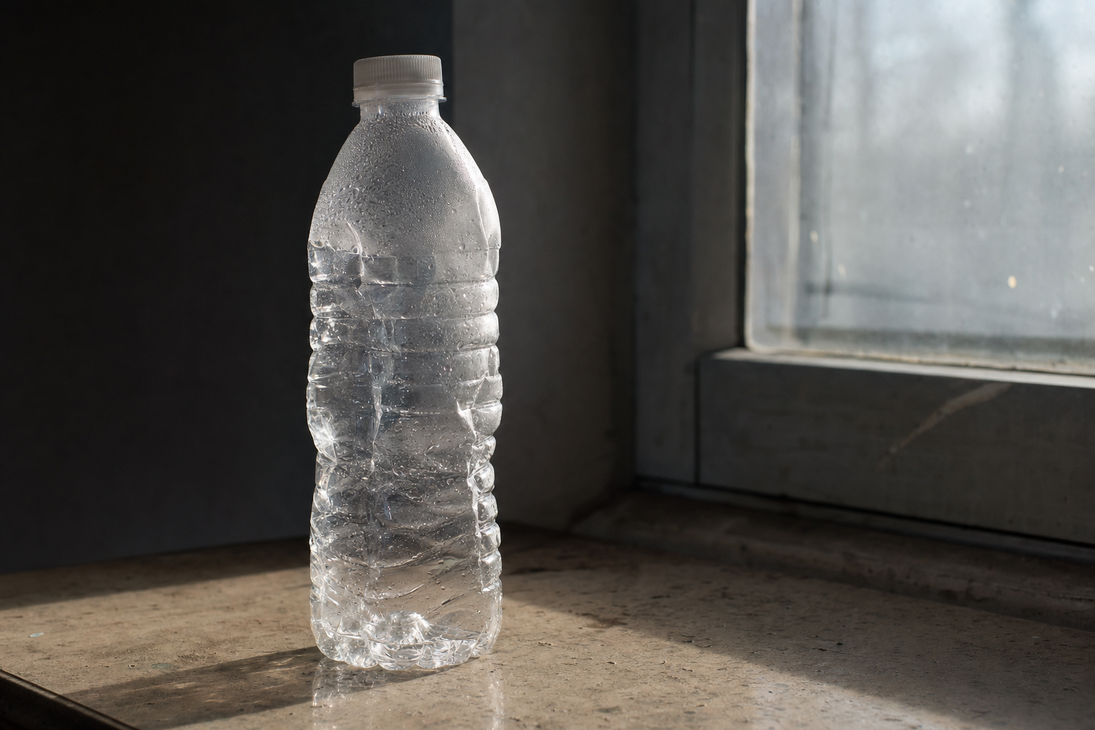 A single-use plastic water bottle.