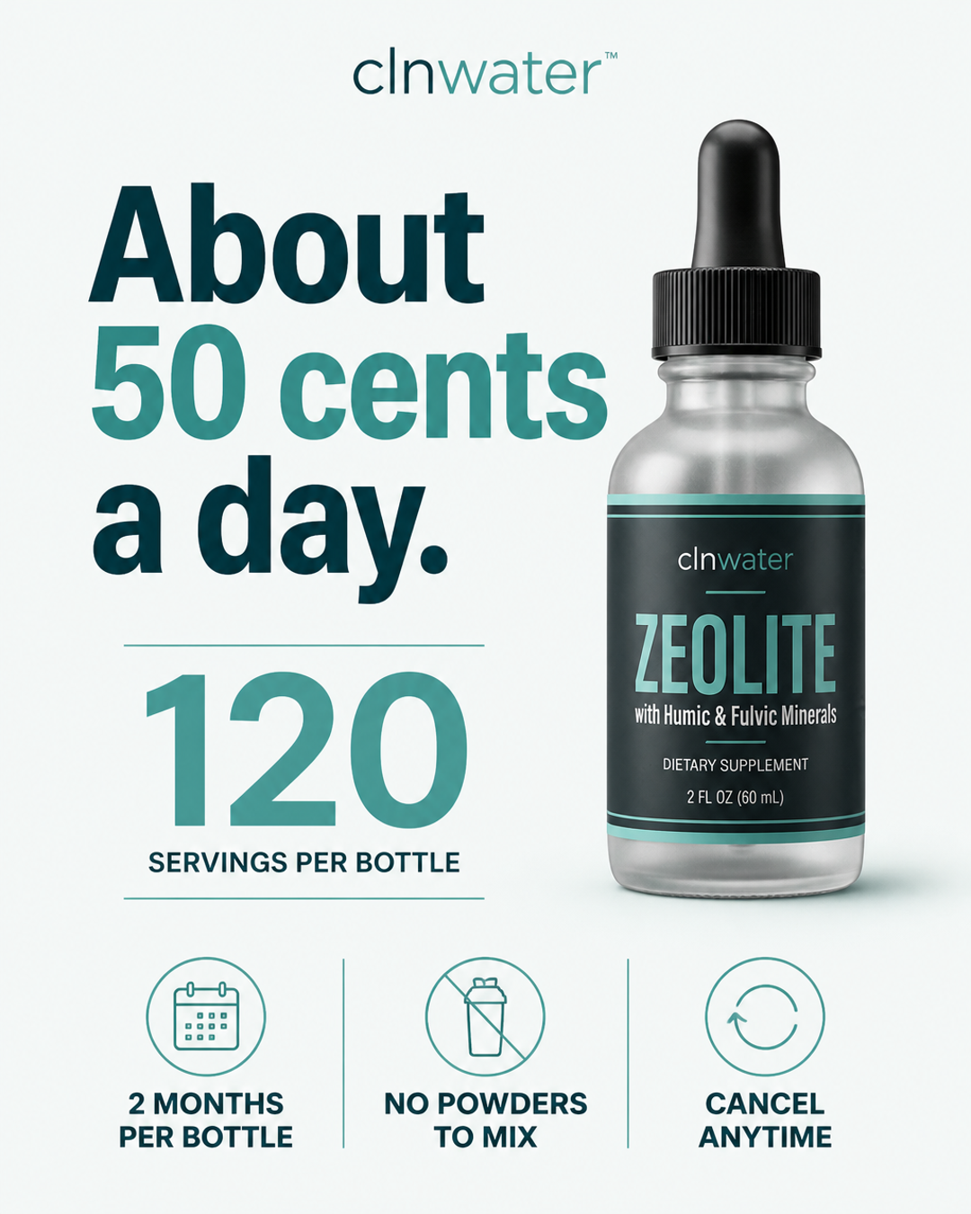 About 50 cents a day, 120 servings per bottle, two months per bottle