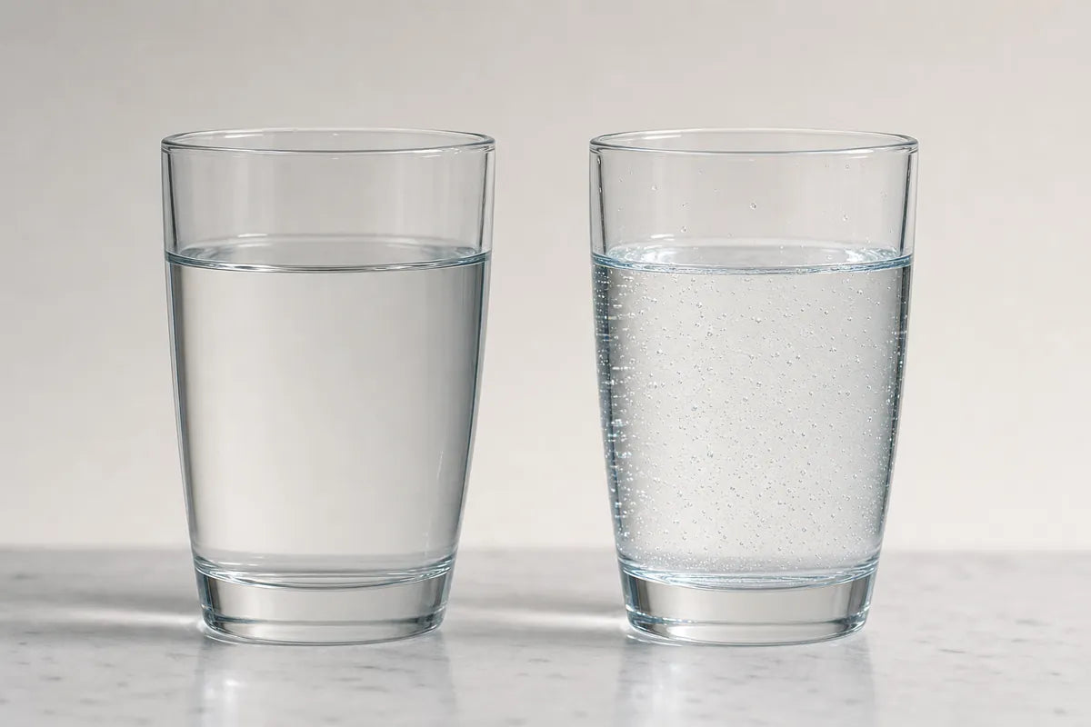 Two glasses of water side by side, one flat and one mineral-rich.